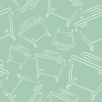 seamless pattern with a large square garbage can placed chaotically on a green background, to fight against environmental pollution day vector