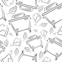 seamless pattern with a large square trash can and with garbage, namely with a tea bag, to fight against environmental pollution day vector