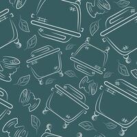 seamless pattern with a large square dustbin and with garbage namely a tin can on a blue background, to fight against environmental pollution day vector