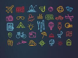 Travel icons drawing in flat modern style with neon lines. vector