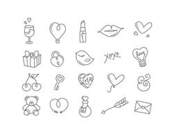 Valentines day hand drawn flat icons drawing on white background. vector