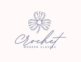 Clover label with inscription crochet modern classes drawing on beige background vector