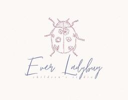 Ladybug label design lettering children studio drawing in floral style on beige background vector