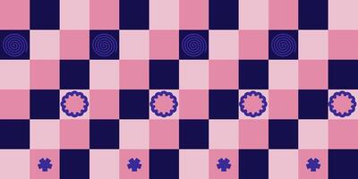 Seamless pink and dark blue checkered pattern with various shape vector