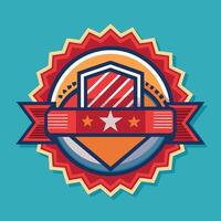 a badge with a star and ribbon on a blue background vector