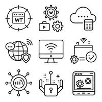 set of internet security icons, including a computer, phone, and internet vector