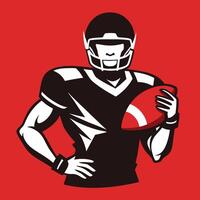 american football player holding ball on his shoulder vector