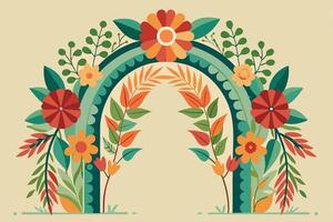 an illustration of a colorful arch with flowers vector