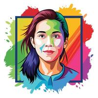 a woman with colorful paint splatters on her face vector