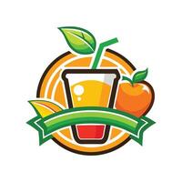 a glass of juice with an apple and an orange vector