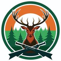 a deer with guns and a deer head in the middle of a circle vector