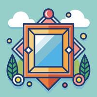 a colorful frame with a mirror and plants vector