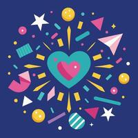 a colorful heart surrounded by various shapes and symbols vector