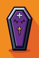 a purple coffin with a cross on it vector