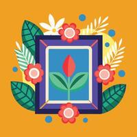 a colorful frame with flowers and leaves vector