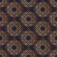 Geometric seamless pattern with squares drawn with golden contour lines on black background. Abstract backdrop. illustration in elegant art deco style for wrapping paper, textile print. vector