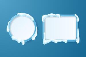 Round and square frames with snow. vector