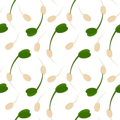 Sprouted grains with root and green sprouts Seamless Pattern in trendy minimalism. Healthy food fond. Isolated illustration Wrapping, wallpaper or web, cards, banner, label, booklet, media post