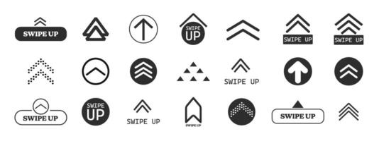 Swipe up slide arrow button, scroll ui icon. Interface simple sign, set of buttons for social media symbol. Swipe up, arrow up buttons vector