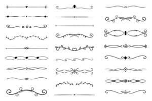 Swirl line divider, doodle decorative fancy ornament border, simple hand drawn frame. Retro curve set flourish thin decorations. vector
