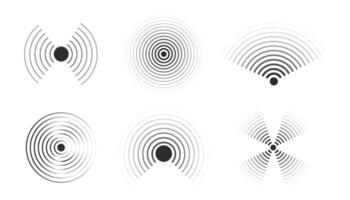 Sonar sound waves icons wireless wifi, radial line media, Radio, radar station signal. Scan, rings circle ripples vector