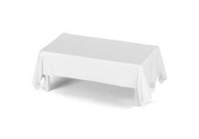 Elegant Dining Table with White Tablecloth for a Stylish and Cozy Setting photo