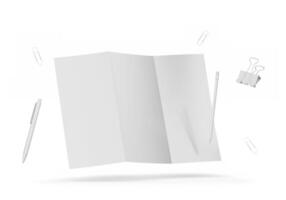 Elegant Trifold Paper Brochure Flying with Sleek Design for Dynamic Visual Communication photo
