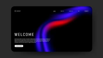 Abstract wave futuristic design of landing page. retro gradient mesh website design. black background vector