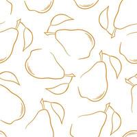 Pear seamless pattern in line art style on white background. Design for fabric, invitation, blog, post, book cover, wrapping paper. vector