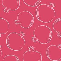 Pomegranate seamless pattern in line art style on pink background. Design for packaging, textile, postcard, menu and poster. vector
