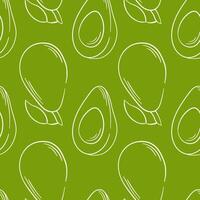 Avocado seamless pattern in line art style on green background. Design for textile, package, wrapping paper, fruit shop. vector