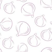Seamless fig pattern in minimal line art style with a soft pink outline on white background. Ideal for food themed design, wallpaper or botanical illustration. vector