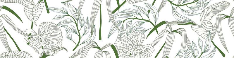 Abstract Floral seamless pattern with leaves. tropical background horizontal vector