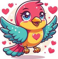 Postcard from a bird sitting on the heart vector
