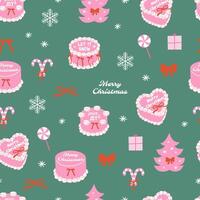 Christmas cake y2k style. Festive seamless pattern. Coquette bow and ribbon vector