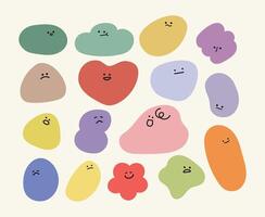 Abstract comic faces with different emotions. Various colorful characters in the form of geometric shapes. Cartoon style. Flat design. Set of emoticons. vector