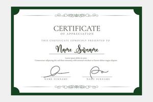 Certificate of appreciation template classic green color Clean certificate vector