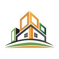 A house logo with orange and green colors vector