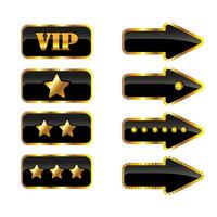 vip arrows banner, sticker with gems on black and gold background. Premium quality. Symbol of customer satisfaction review service, best quality ranking icon vector