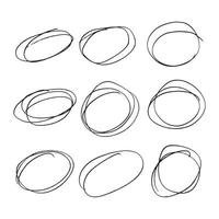 A set of unique, hand-drawn abstract circle sketches. Perfect for artistic backgrounds, creative designs, and modern aesthetics. Suitable for various digital and print projects. vector