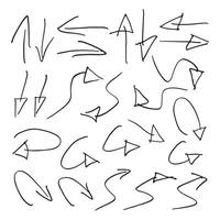 Set of hand drawn arrows different direction and points. Isolated collection on a white background. Thin paint object for use in your design. doodle black arrows icons. Brush stroke. vector