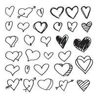 A collection of hand-drawn heart doodles and sketches on a white background, Brush strokes. Perfect for Valentine's Day, romantic designs, or artistic projects. vector