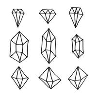 A collection of hand-drawn geometric gemstone designs displayed on a white background. Ideal for jewelry design, art projects, or creative inspiration showcasing unique gem shapes and artistry. vector