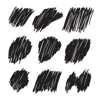 A set of black scribbles and abstract sketches. These artistic designs showcase different shapes and textures, perfect for adding creative elements to projects. vector