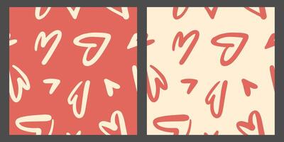 Hand drawn scribble hearts seamless patterns minimal design set vector