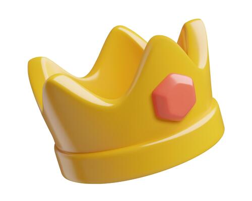 3d gold crown icon with a red gem illustration isolated on white background