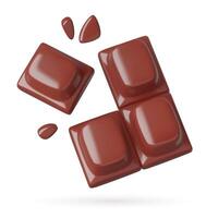 Chocolate bar 3d emoji with cute blocks of dark chocolate and chips vector