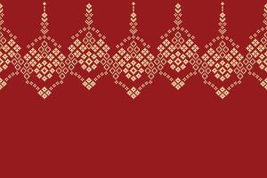 Ethnic pattern red color background fabric pattern motif art pixel art. vector