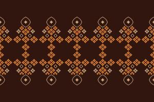 Ethnic pattern motif design fabric pattern with brown background decoration pixel art ethnic. vector