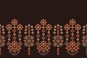 Motif art design fabric pattern brown color background pixel art decor wallpaper ethnic. vector